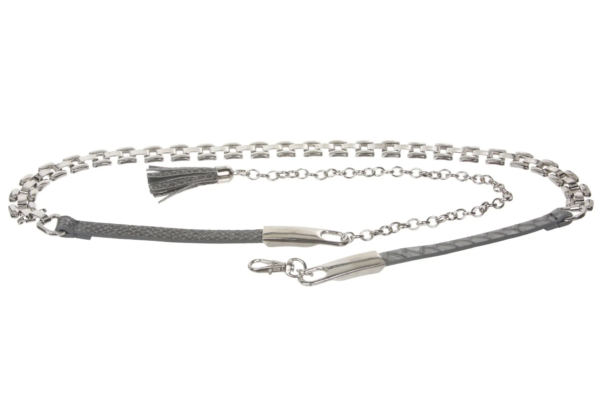 1/2" Skinny Faux Alligator Fashion Metal Chain Belt