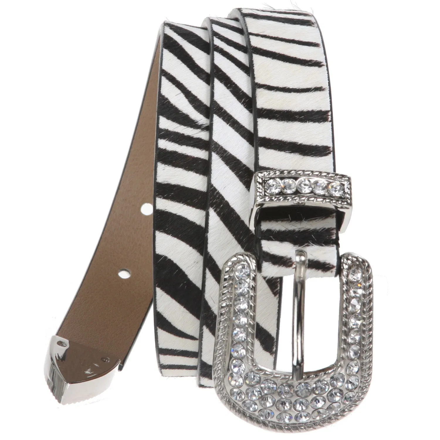 1" Genuine Hair on Calf Belt with Rhinestone Buckle Set