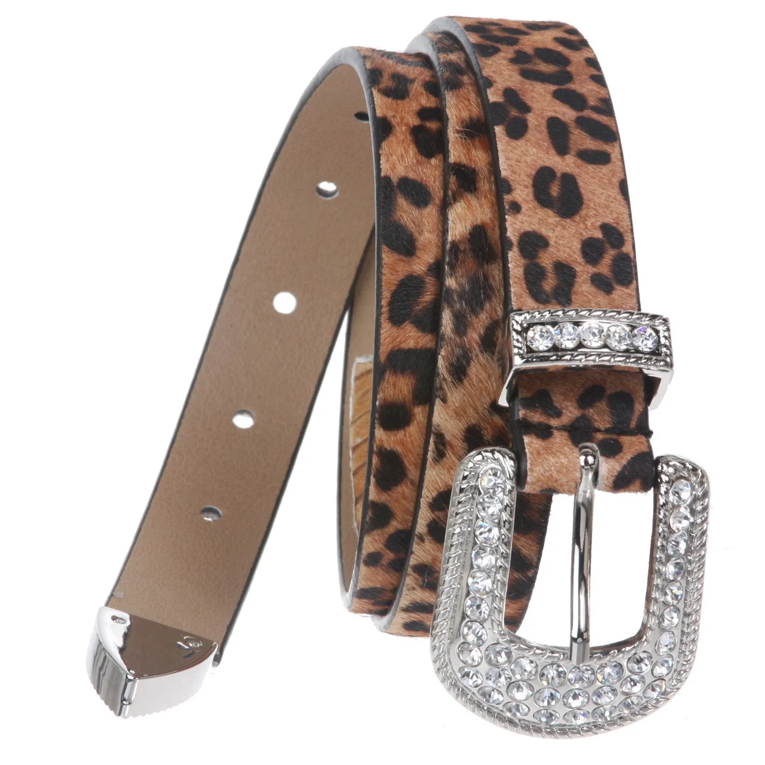 1" Genuine Hair on Calf Belt with Rhinestone Buckle Set