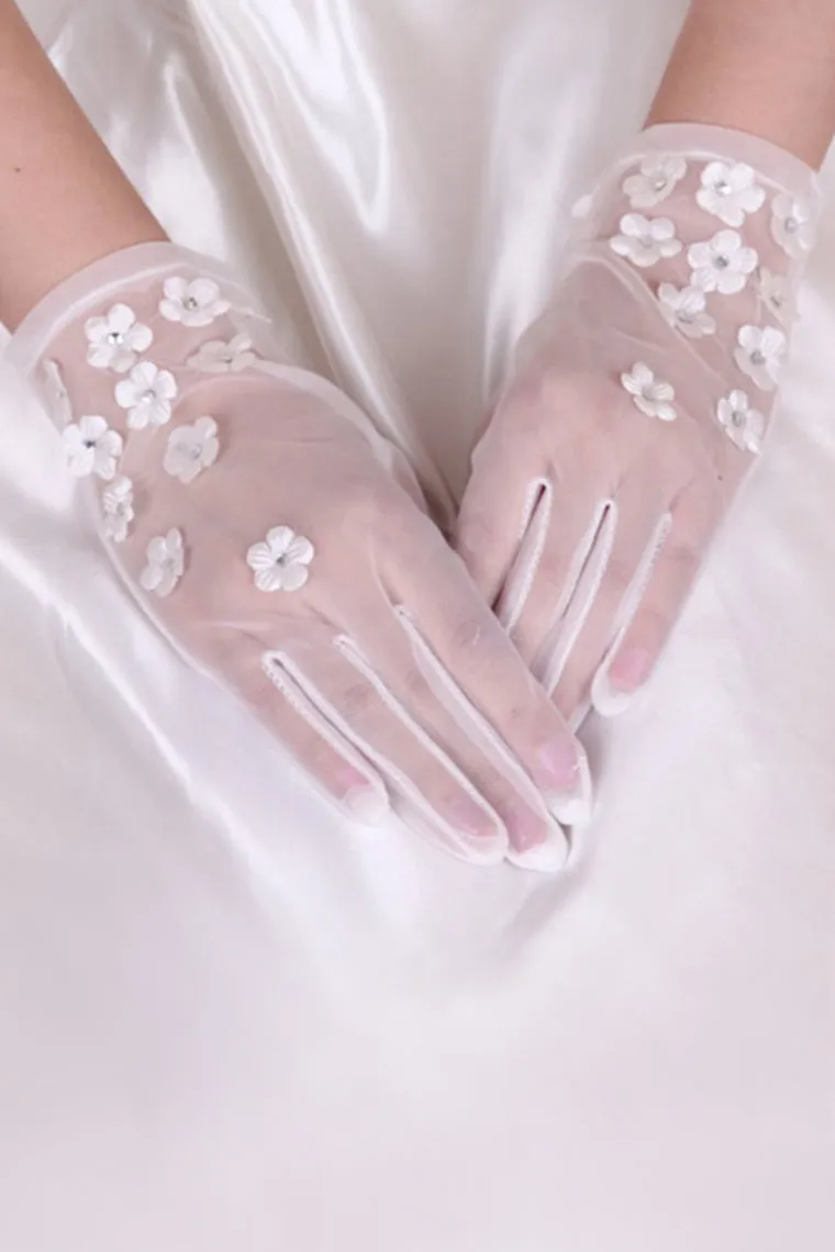 2024 Tulle Wrist Length Bridal Gloves #ST1006