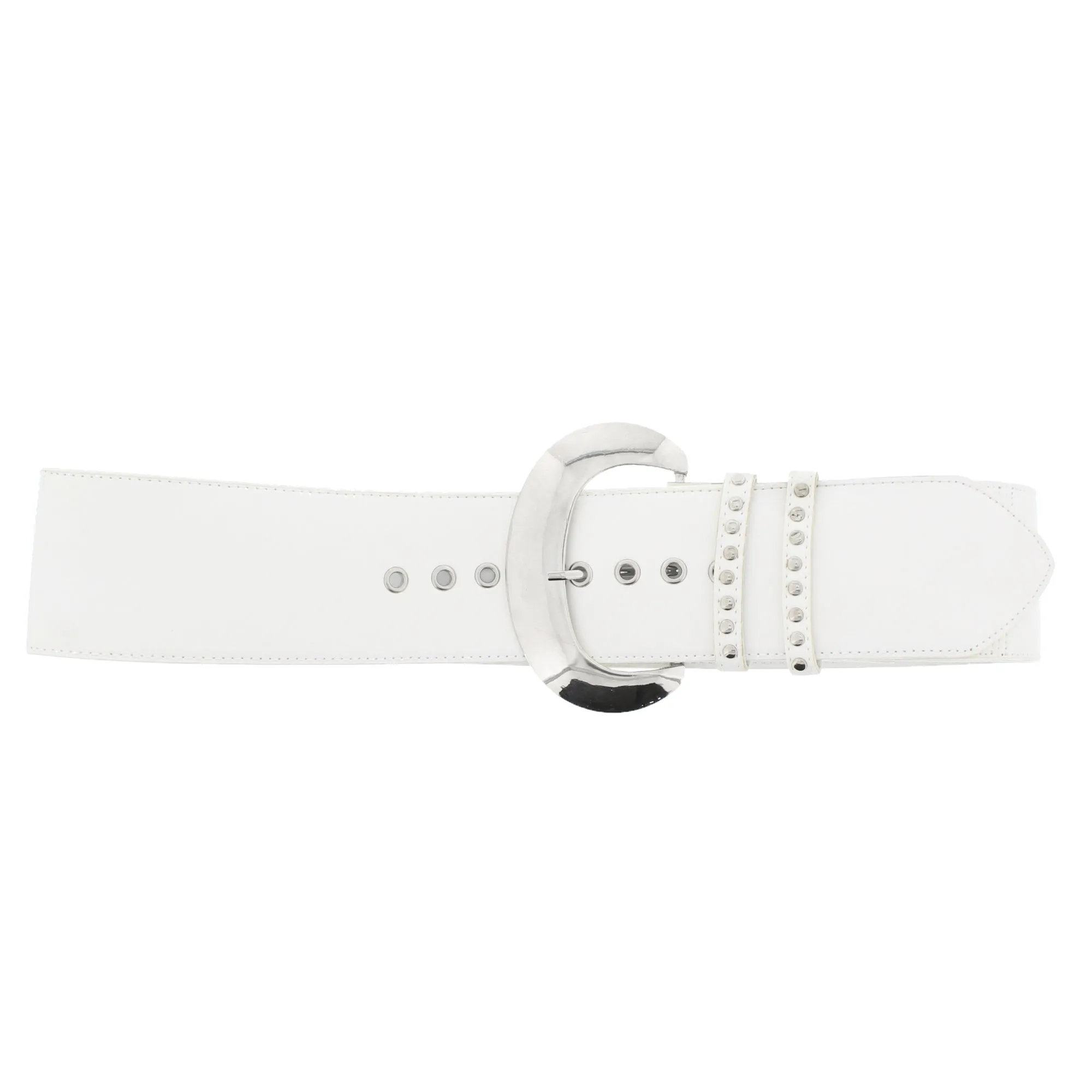 7.2cm Very Wide PU Belt with Large Silver Buckle & Studded Loop Holes