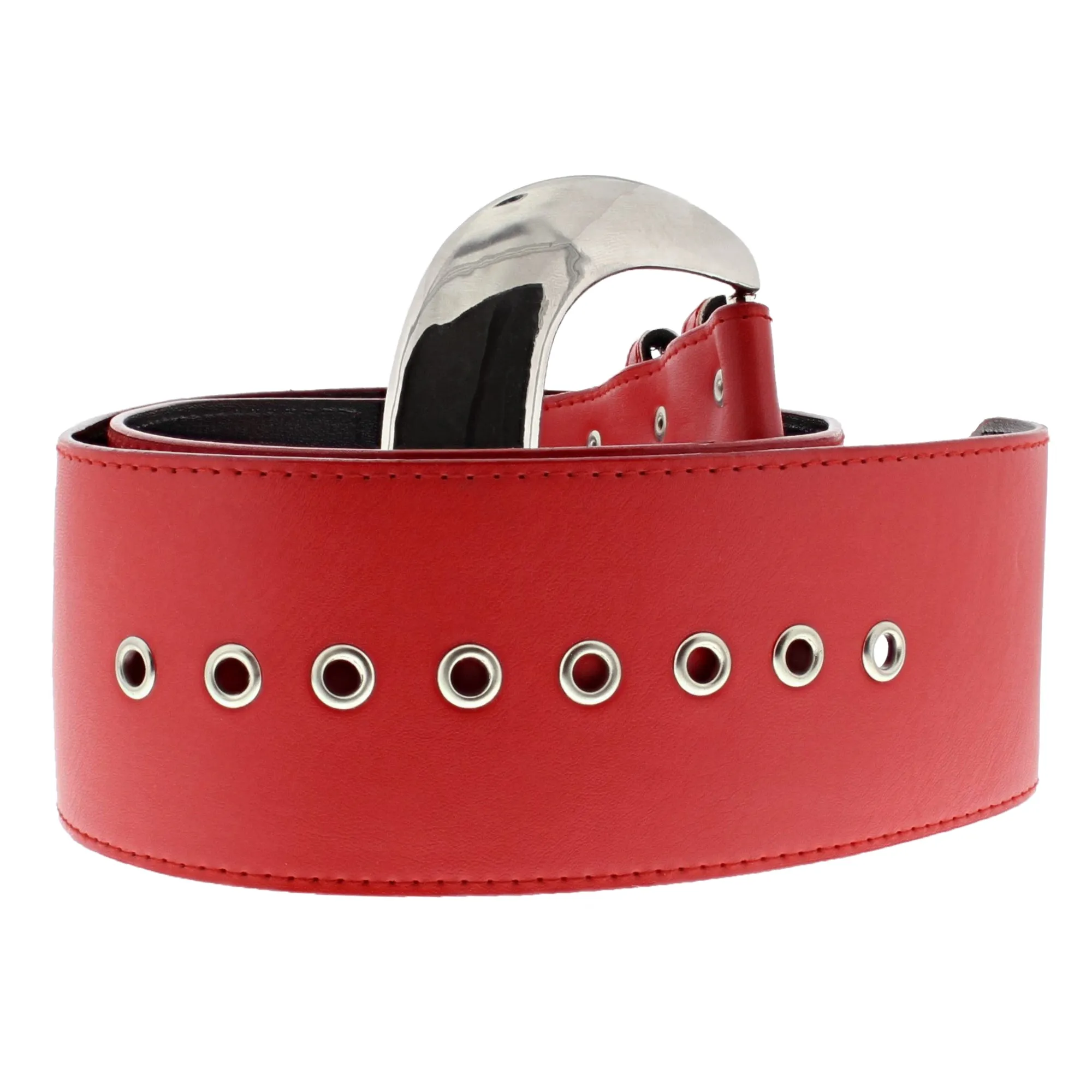 7.2cm Very Wide PU Belt with Large Silver Buckle & Studded Loop Holes