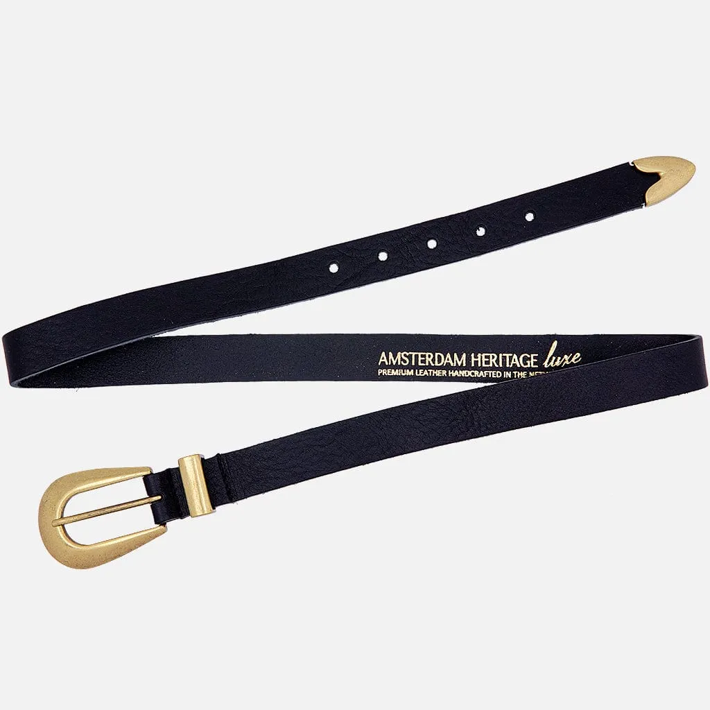 Adrie | Skinny Leather Belt with Horseshoe Buckle and Tip