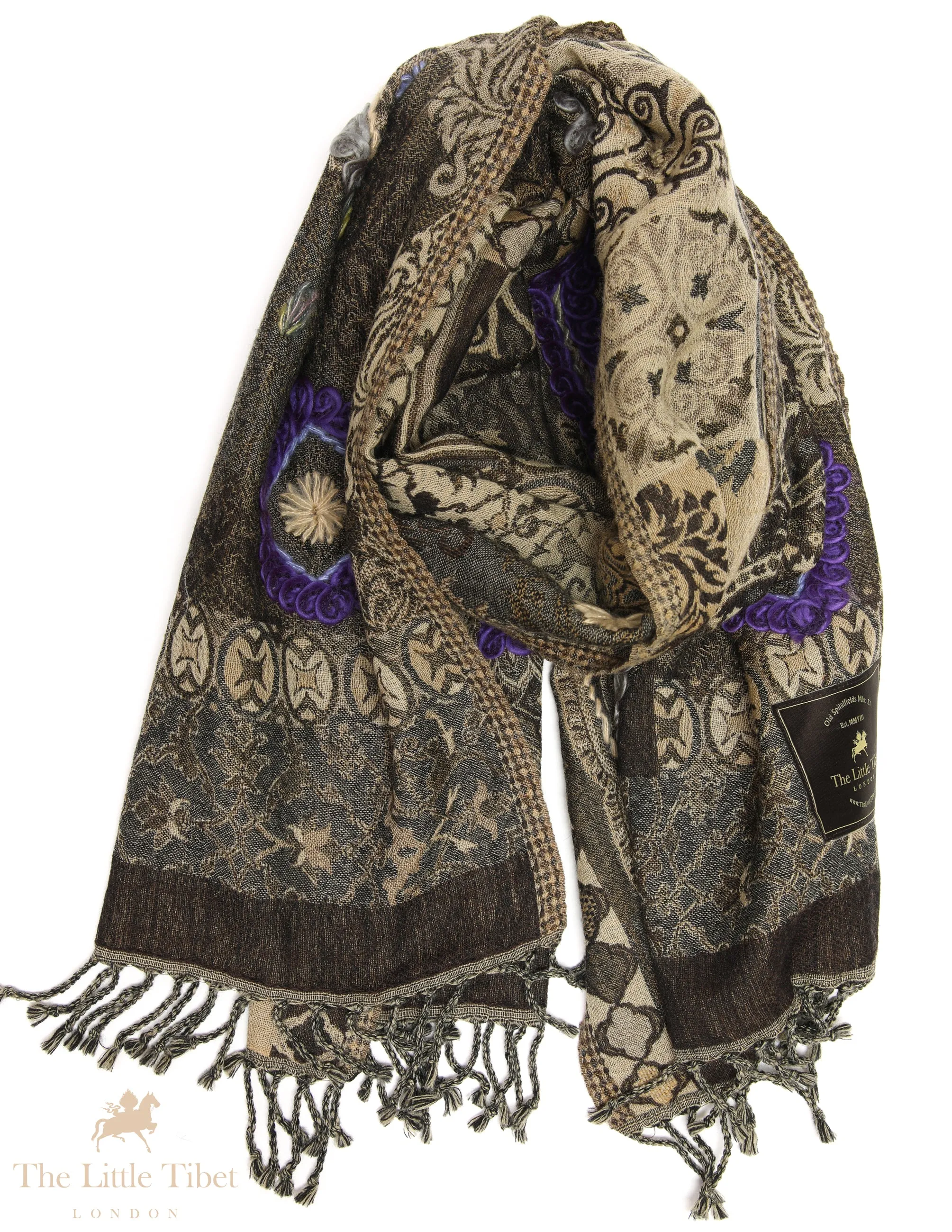 Aurora Elegance: Luxe Wool Scarves, Artfully Embroidered for Timeless Glamour