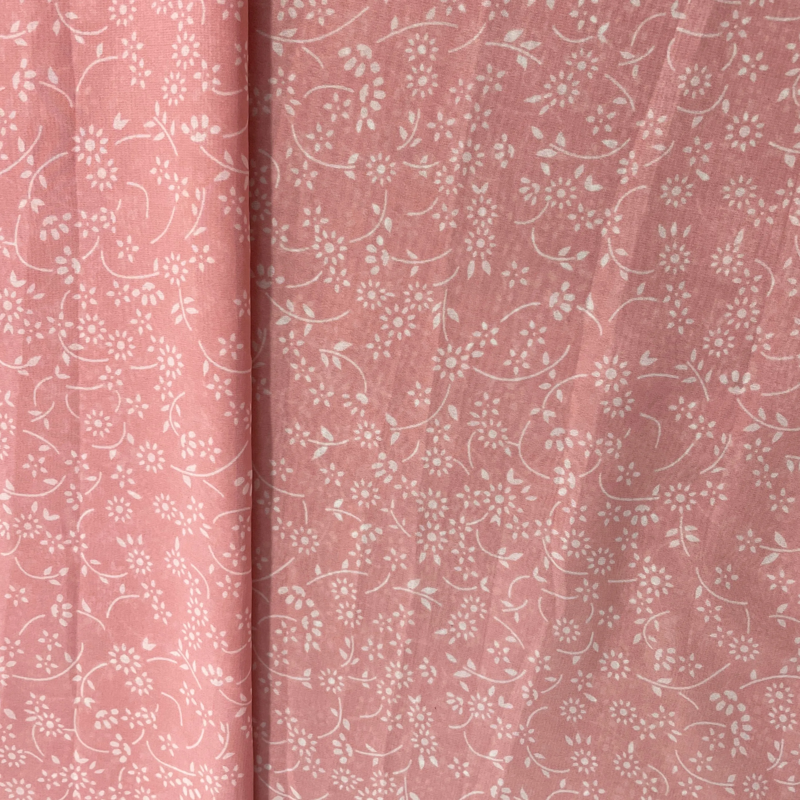 Baby Pink White Floral Print georgette Fabric