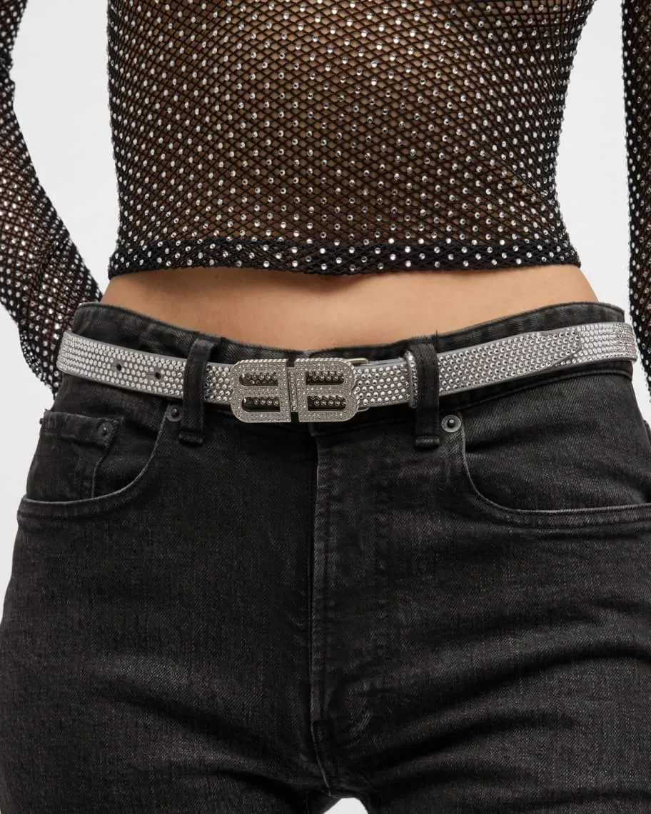 Balenciaga Rhinestone BB Hourglass Thin Belt