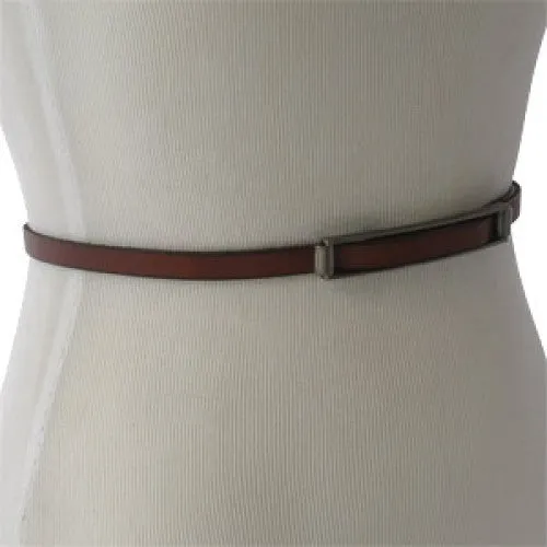 BALI Belts- Brown Matte Genuine Leather Skinny Belt with No-Hole Tension Buckle