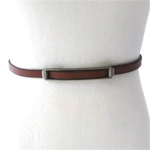 BALI Belts- Brown Matte Genuine Leather Skinny Belt with No-Hole Tension Buckle