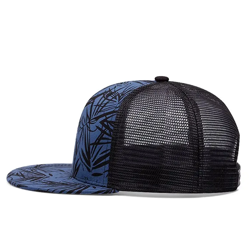 Bamboo Leaves Blue Trucker Snapback Cap