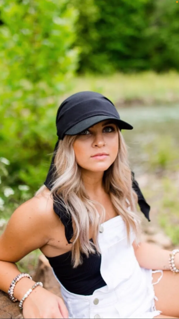 Baseball Cap Scarf Black Sun Visor To Cover Conceal and Shade Hair by Uptown Girl Headwear. Made in USA