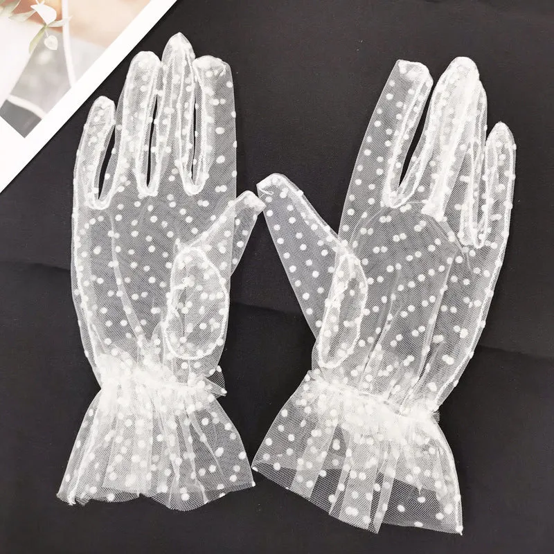 Beauty White Wedding Gloves for Girls Mesh Evening Woman Holiday Accessories Halloween  Birthday Performance Gloves