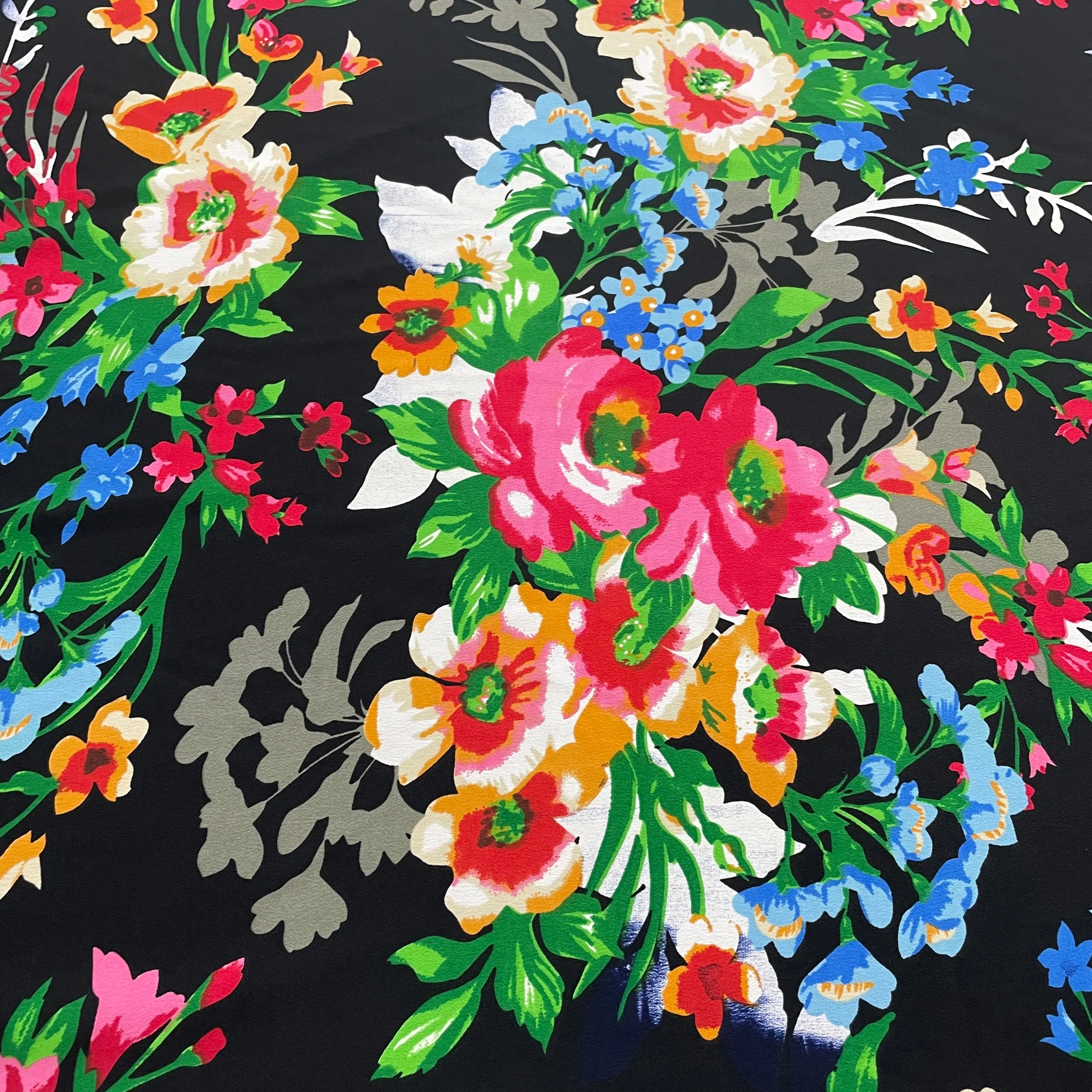 Black & Multicolor Floral Print Geogrette Fabric