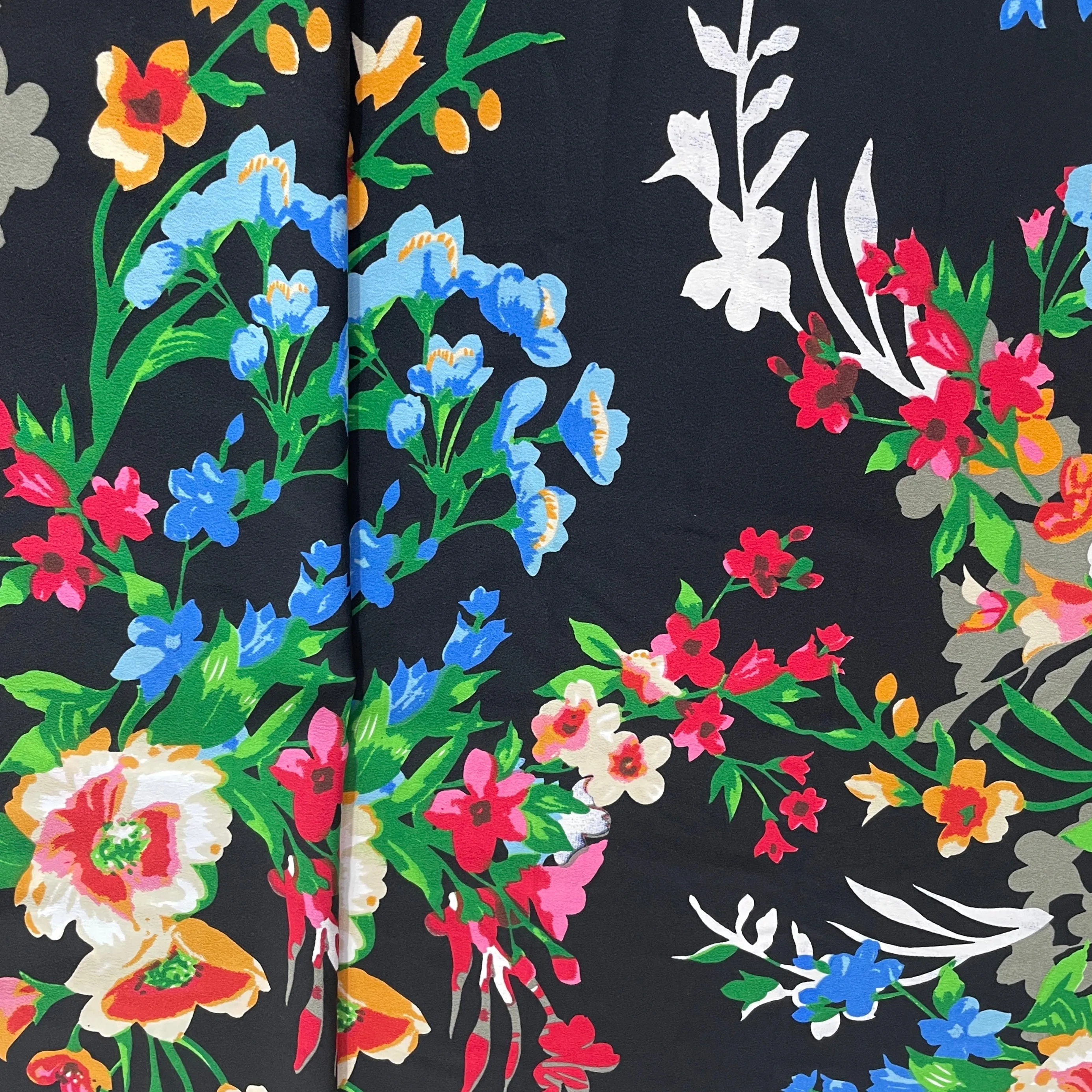 Black & Multicolor Floral Print Geogrette Fabric