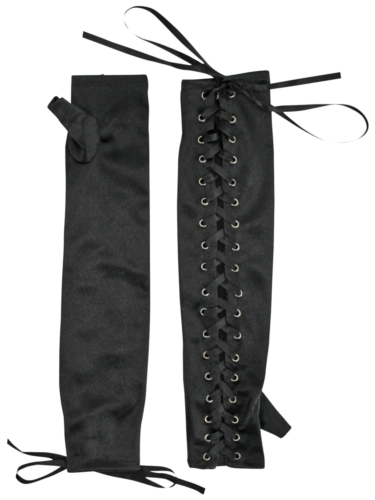 Black Full Length Fingerless Lace Up Womens Gloves