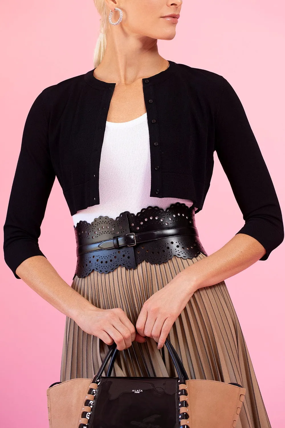 Black Openwork Leather Corset Belt