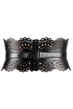 Black Openwork Leather Corset Belt