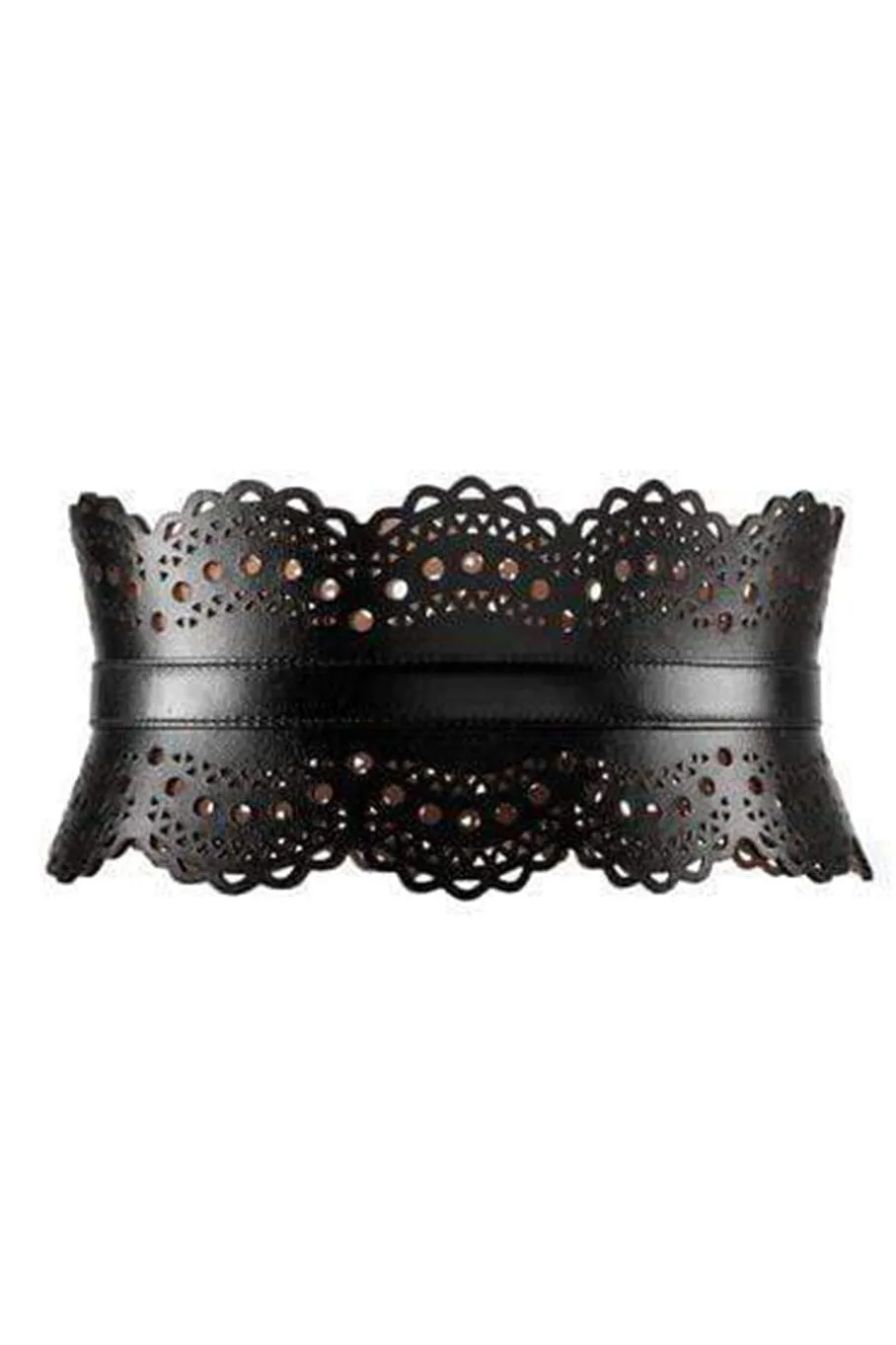 Black Openwork Leather Corset Belt