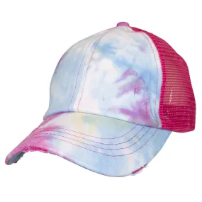 BT-924 C.C Criss Cross Pony Cap Tie Dye Hot Pink/Hot Pink