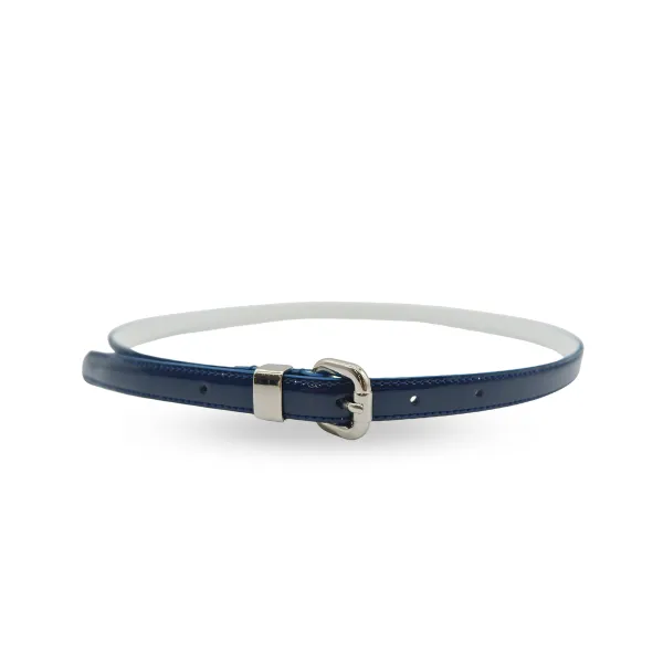 CARRIE -  Womens Navy Patent Skinny Leather Belt with Silver Buckle