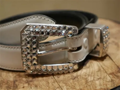 Continental Leather Fashion White Jeweled Skinny Belt