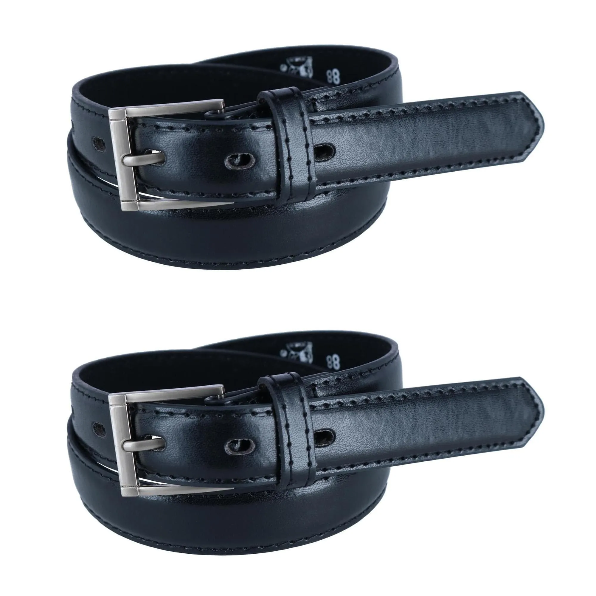 CTM® Kid's Leather 1 inch Dress Belt with Square Buckle (Pack of 2)