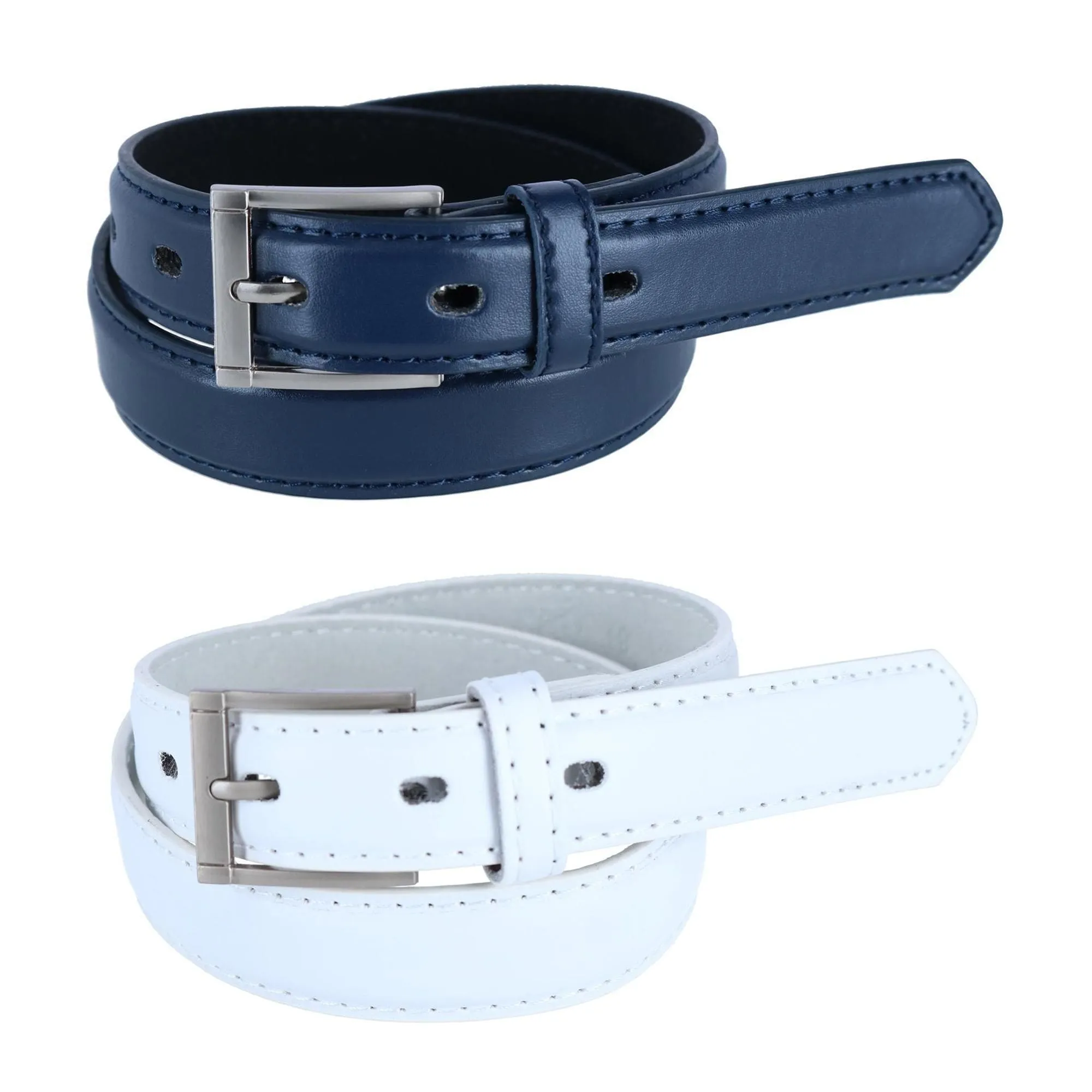 CTM® Kid's Leather 1 inch Dress Belt with Square Buckle (Pack of 2)