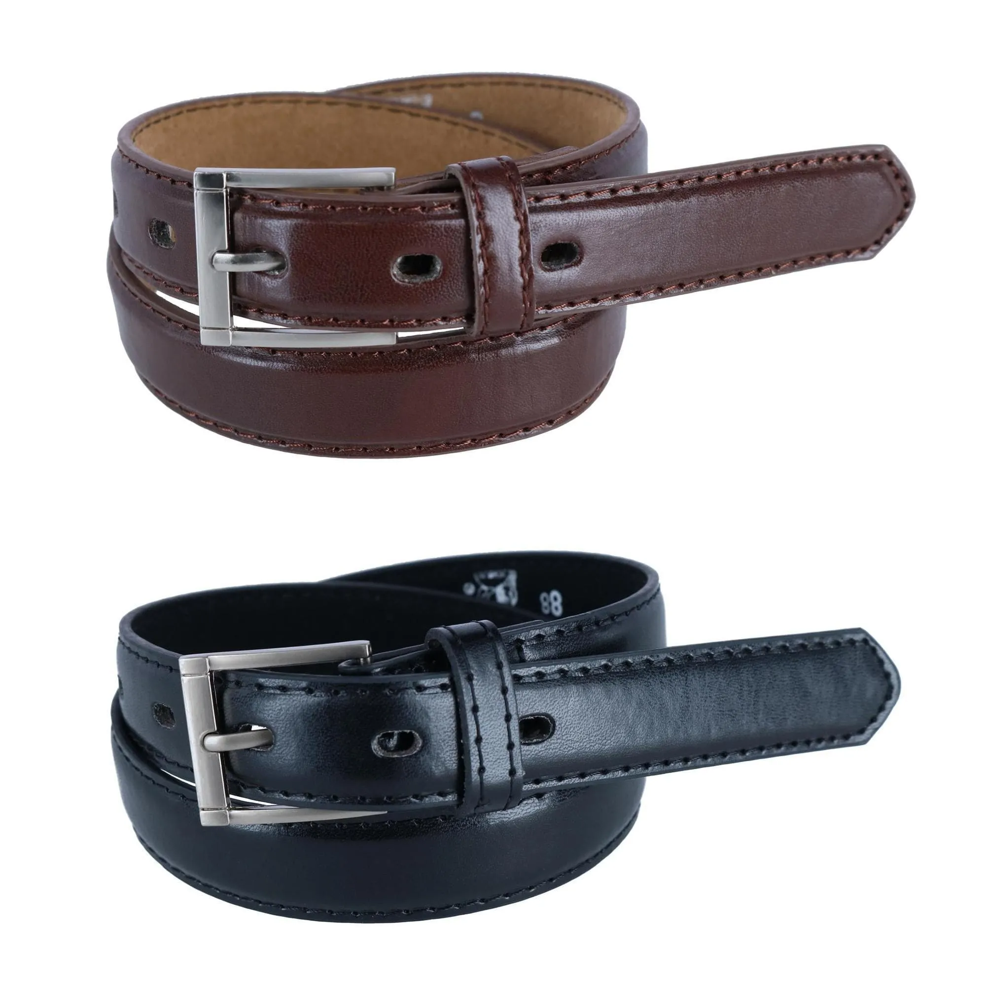 CTM® Kid's Leather 1 inch Dress Belt with Square Buckle (Pack of 2)