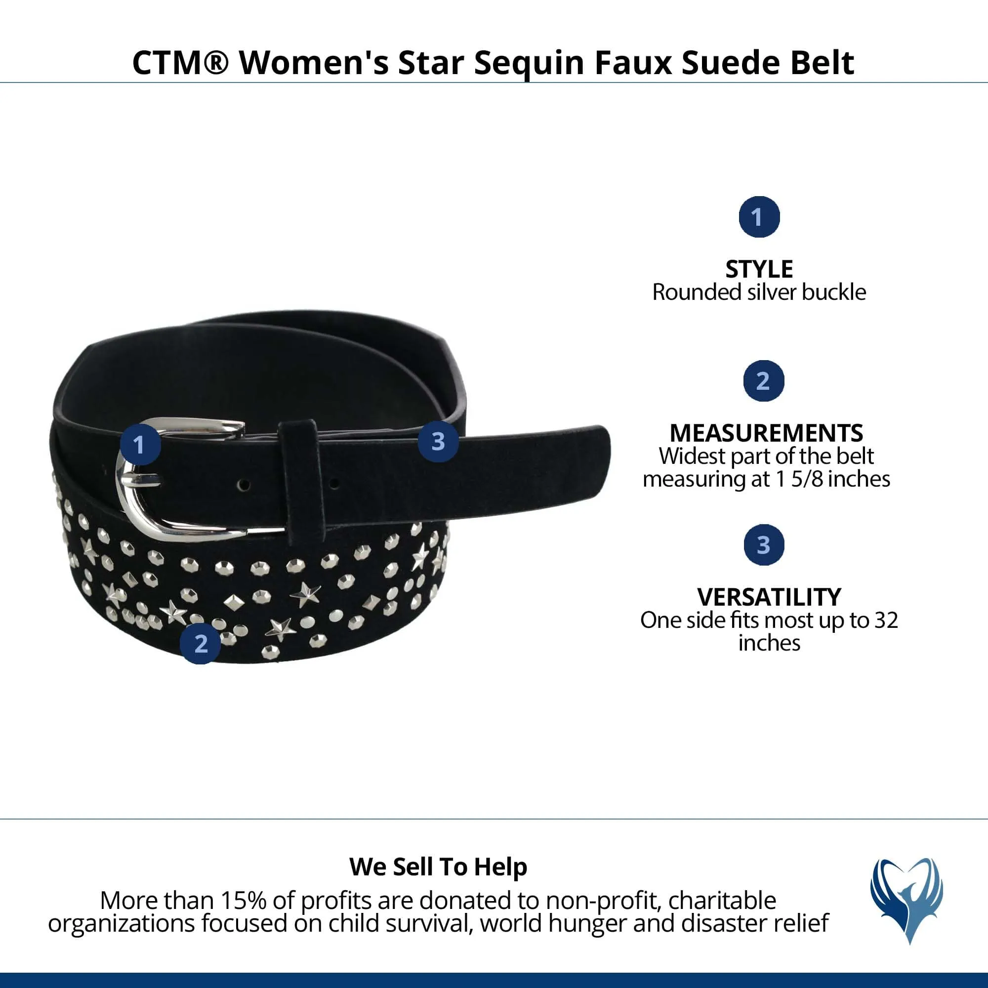 CTM® Women's Star Sequin Faux Suede Belt