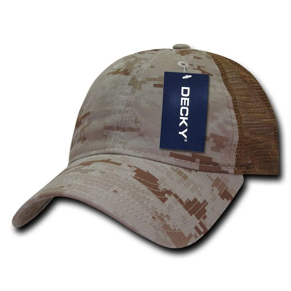 Decky Relaxed Camo 6 Panel Pre Curved Bill Trucker Baseball Caps Hats