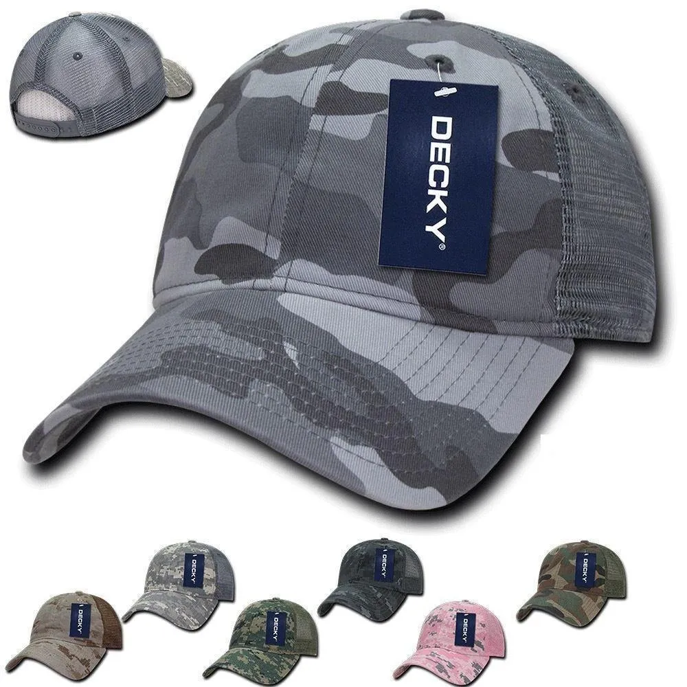 Decky Relaxed Camo 6 Panel Pre Curved Bill Trucker Baseball Caps Hats