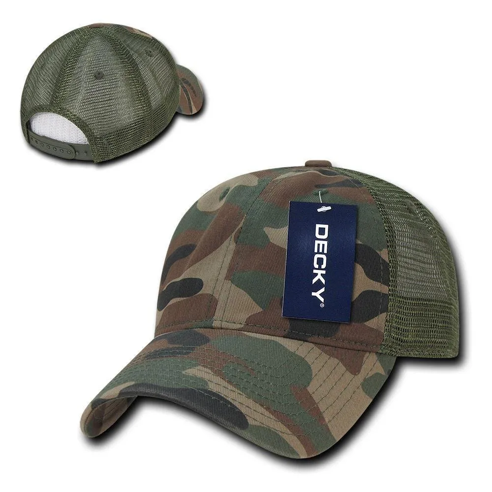 Decky Relaxed Camo 6 Panel Pre Curved Bill Trucker Baseball Caps Hats