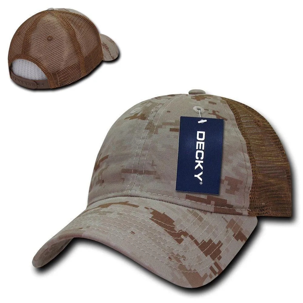 Decky Relaxed Camo 6 Panel Pre Curved Bill Trucker Baseball Caps Hats