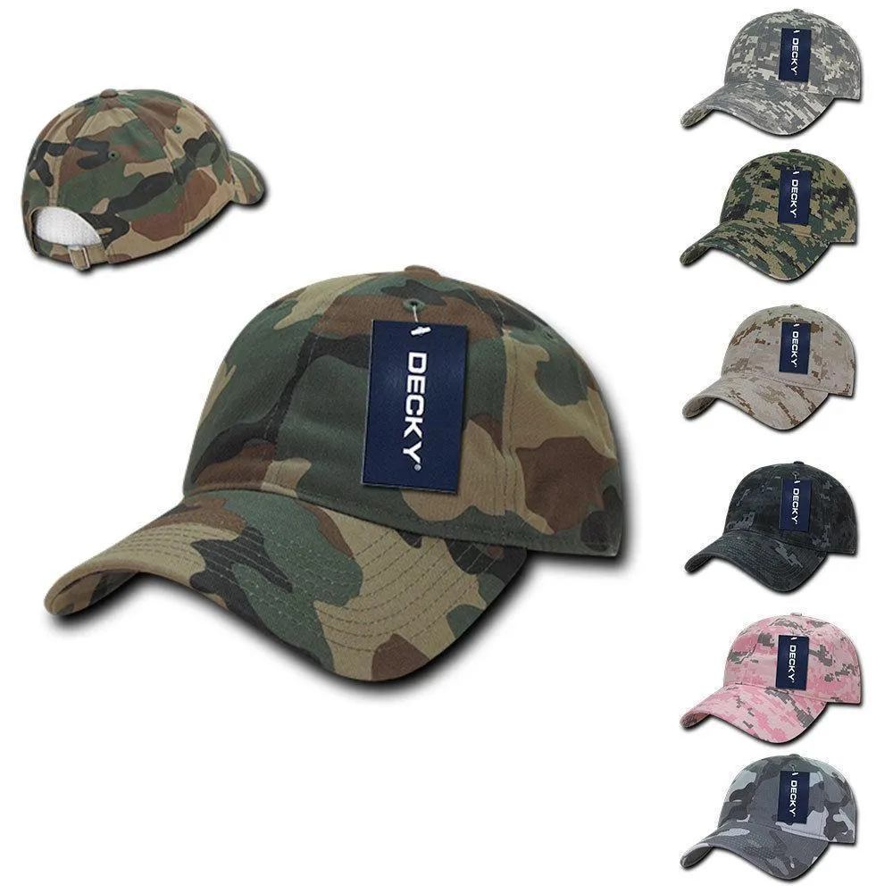 Decky Relaxed Cotton Camouflage Low Crown Pre Curved Bill Buckle Dad Caps Hats