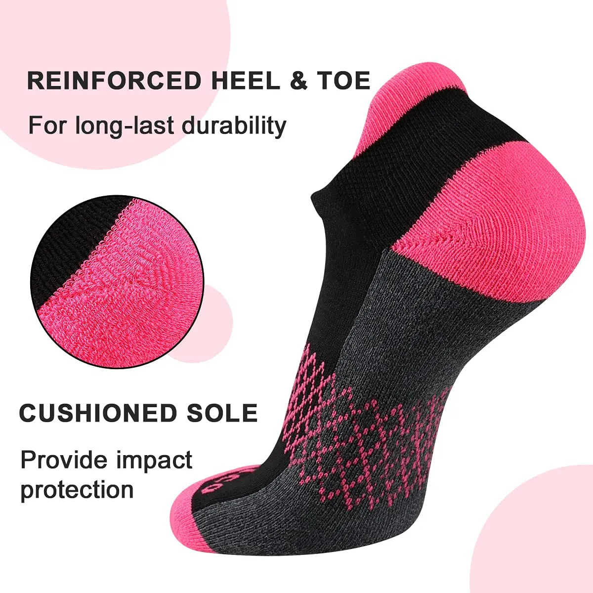 Eallco Womens Ankle Socks 6 Pairs Running Athletic Cushioned Sole Socks With Tab