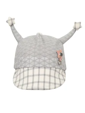 FabSeasons Self-Checkered Grey Caps/Hats for Boys & Girls (1-3 Years) with Antler, Velcro Adjustment