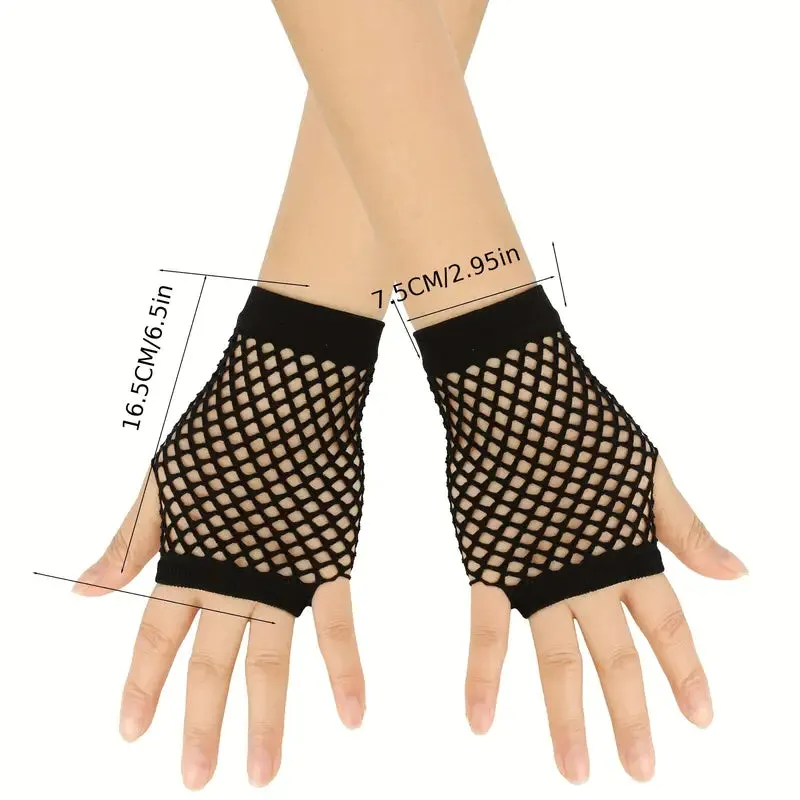 Fishnet Fingerless Gloves, Black