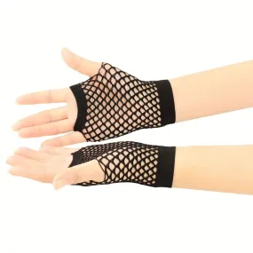 Fishnet Fingerless Gloves, Black