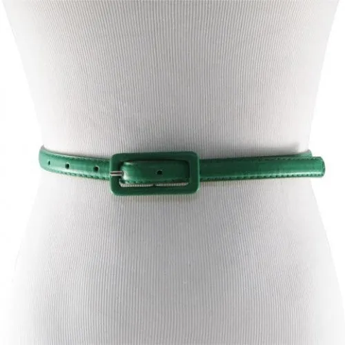 Forest Green Skinny Belt with Covered Rectangle Buckle