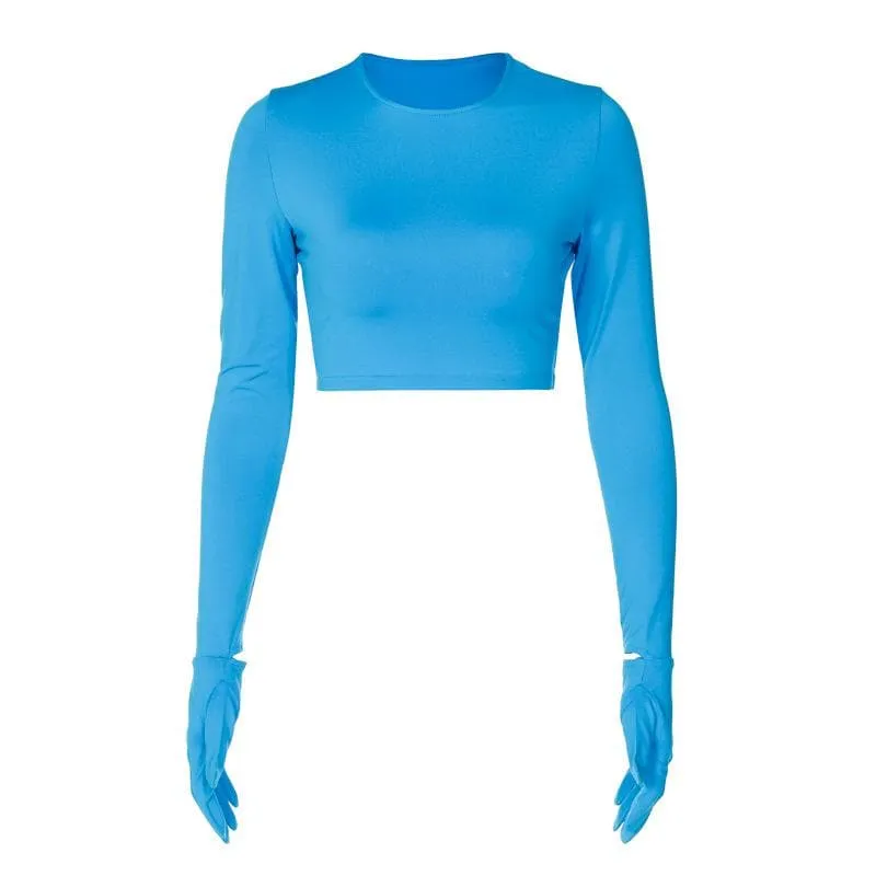 Gloves long sleeve crewneck solid crop top