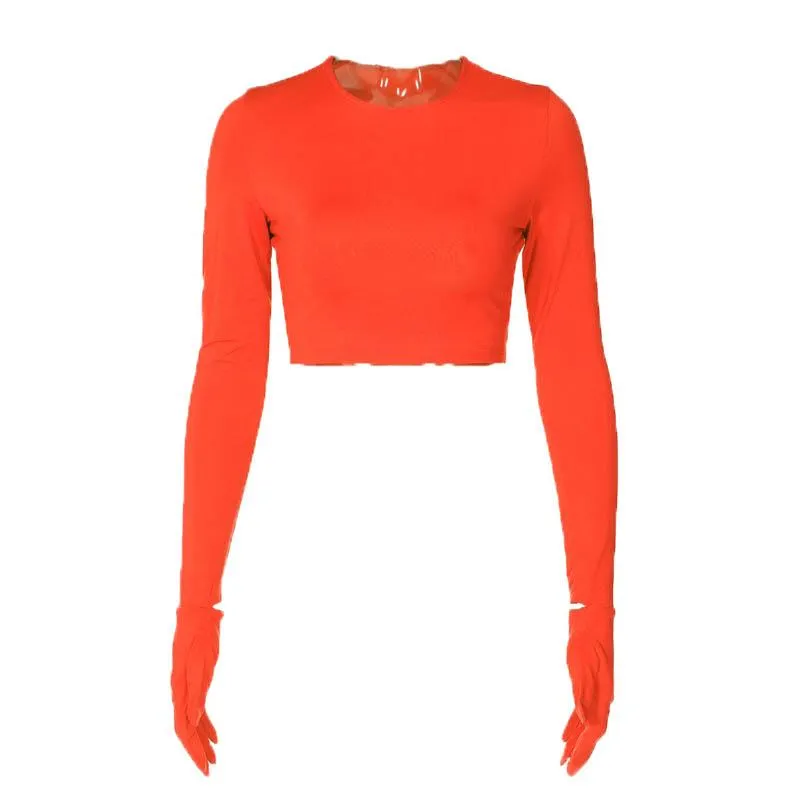 Gloves long sleeve crewneck solid crop top