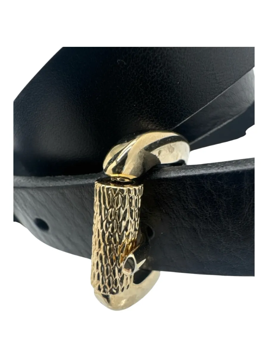 Italian Black & Gold Leather Gold Buckle Thin Belts