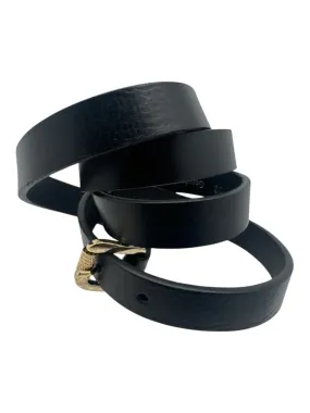 Italian Black & Gold Leather Gold Buckle Thin Belts