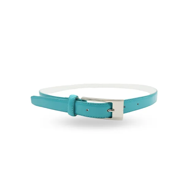 LACEY - Womens Aqua Glossy Genuine Patent Leather Skinny Belt