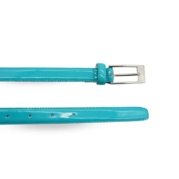 LACEY - Womens Aqua Glossy Genuine Patent Leather Skinny Belt