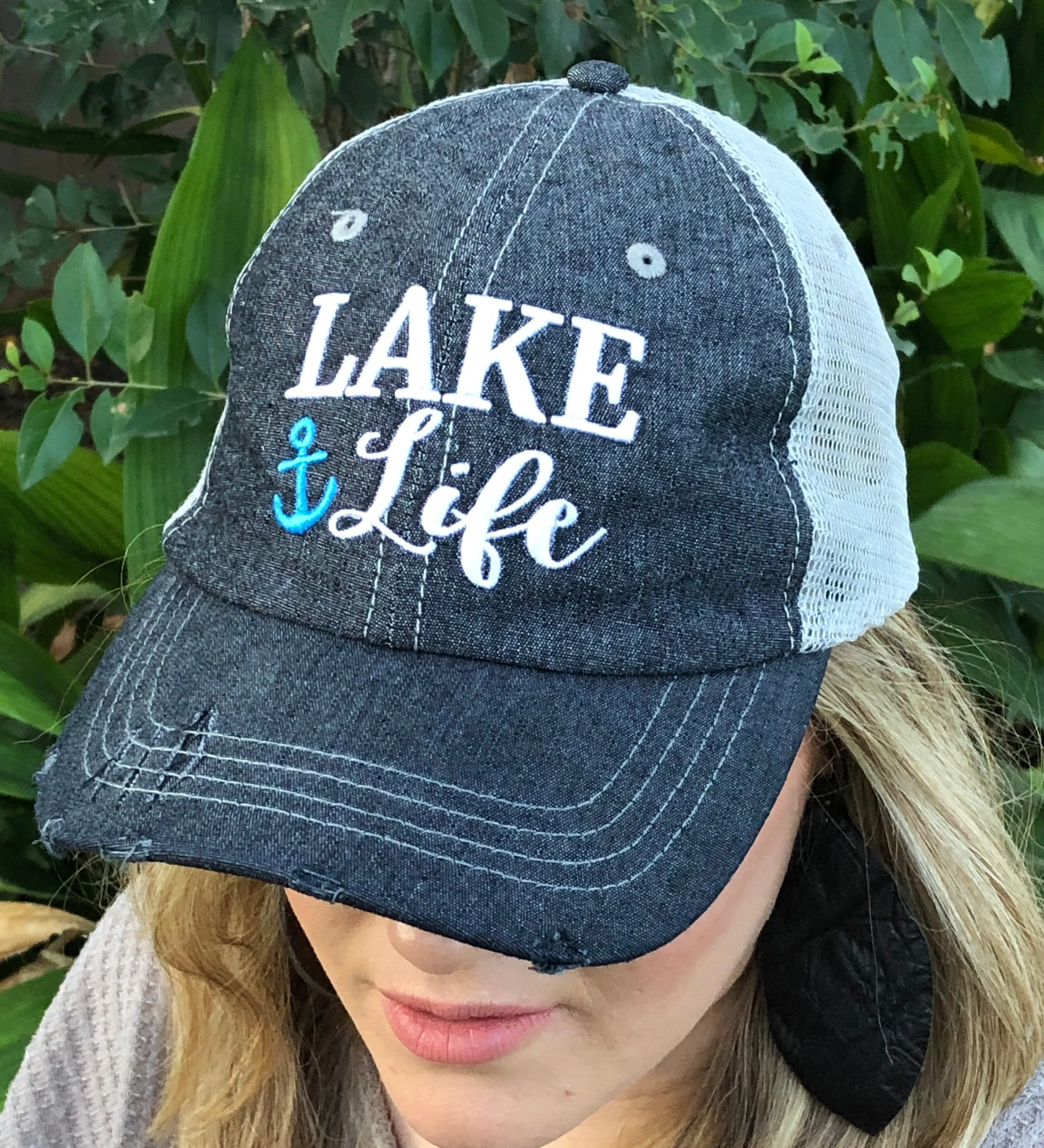 Lake Life Distressed Trucker Hat -368