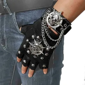 Men's Skull Steampunk Biker Leather Gloves