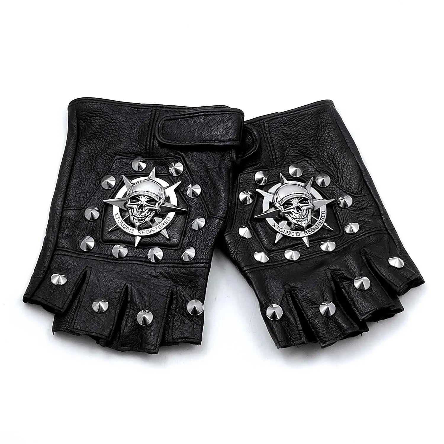 Men's Skull Steampunk Biker Leather Gloves