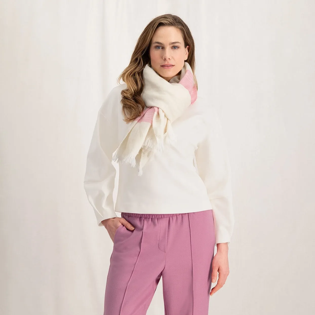 Mélange Border Scarf - Bone White