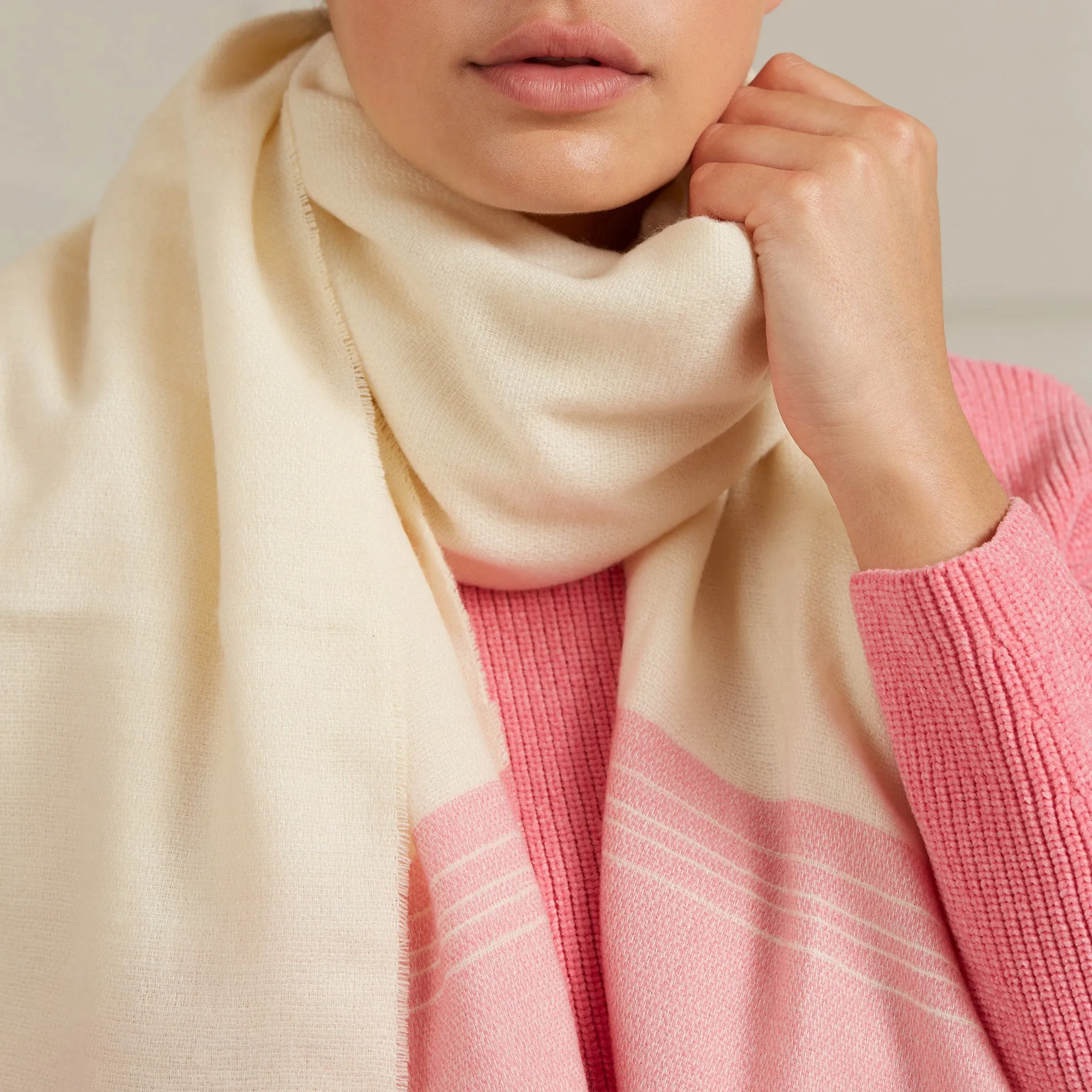 Mélange Border Scarf - Bone White