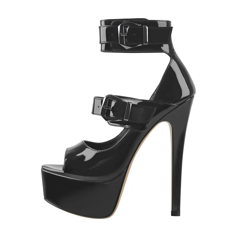 Peep Toe Platform Buckle Belts Thin Heel Sandals